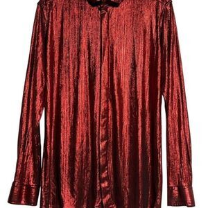 Paul Jones Men's Red Metallic 70's Disco Shirt Long Sleeve Button Down Size Medi